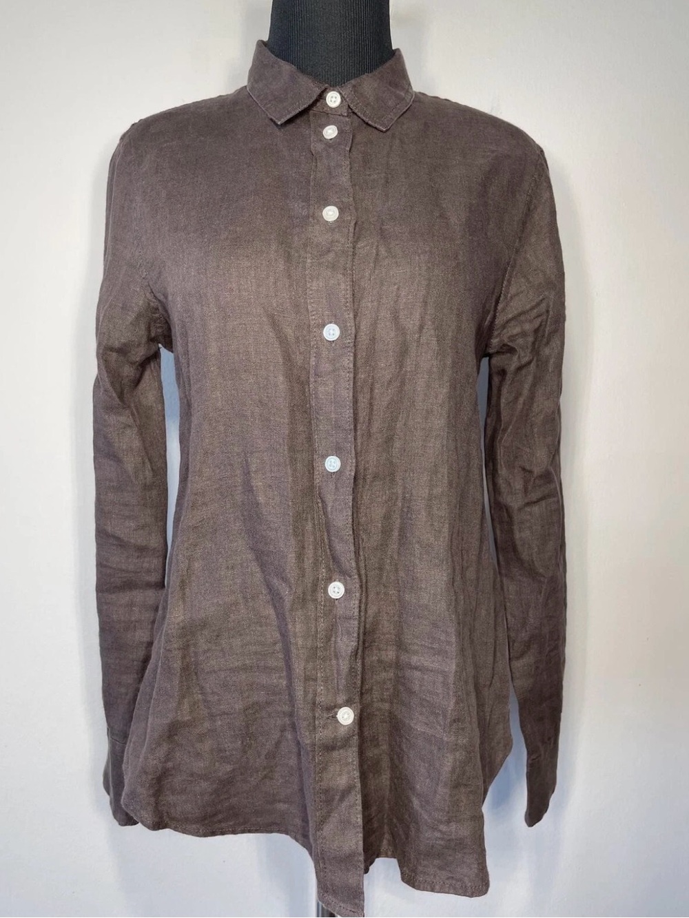J.Crew Baird McNutt chocolate Irish Linen button down shirt Sz 6 slim